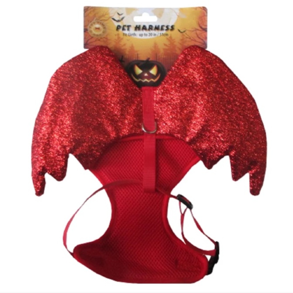 Pet Costume up to 20 inch girth Red Glitter Devil Wings Harness BNWT